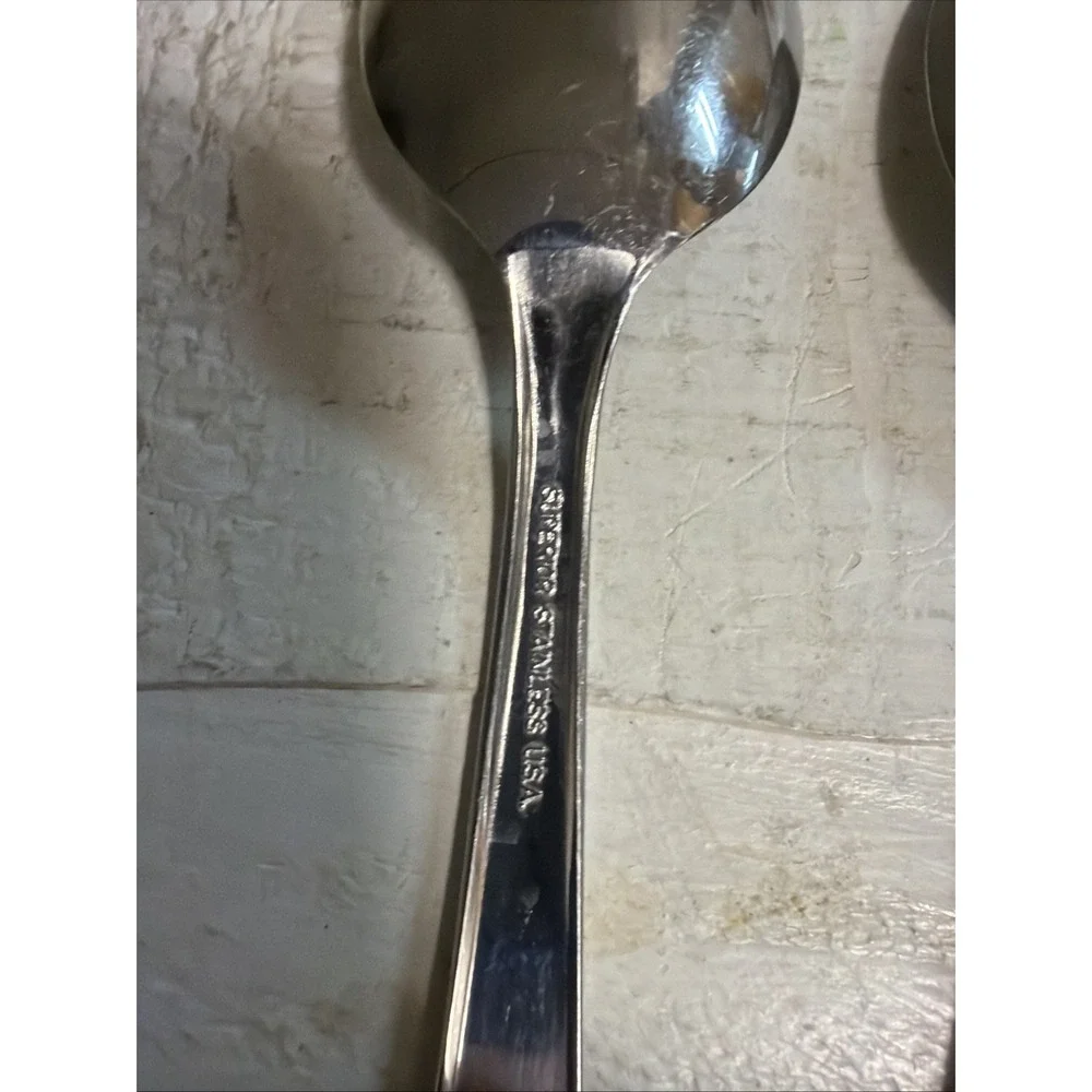 Set of 8 Superior NIGHT SKY pattern stainless oval place soup spoons 6 7/8